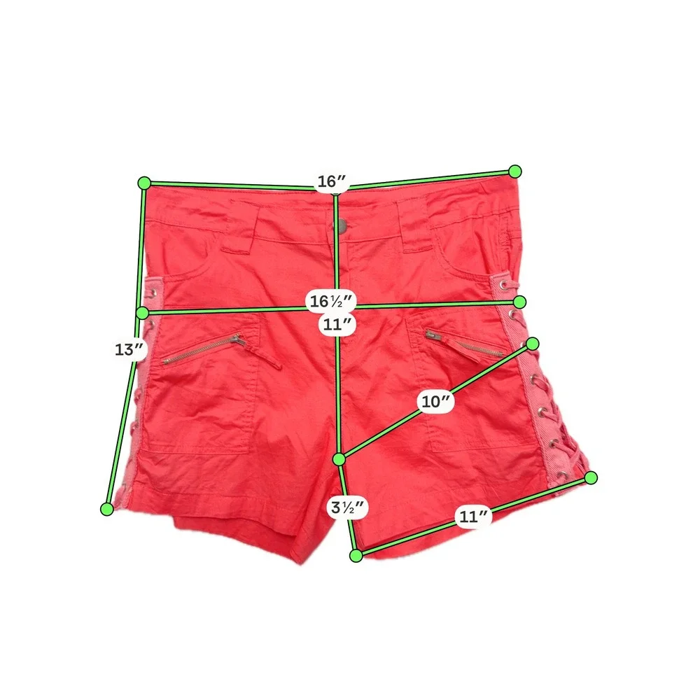 Helium London Side Laced‎ Shorts Womens Large Red 6-Pocket Utility Cargo
